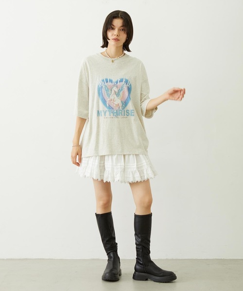 MILKFED.（ミルクフェド）の「PEGASUS HEART WIDE S/S TEE（Tシャツ/カットソー・レディース・ブラック/ライトピンク/オートミール・M/L）」の8枚目の写真