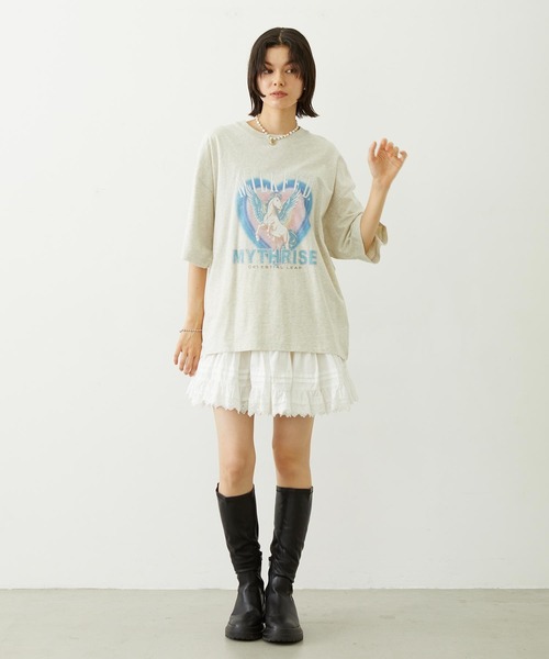 MILKFED.（ミルクフェド）の「PEGASUS HEART WIDE S/S TEE（Tシャツ/カットソー・レディース・ブラック/ライトピンク/オートミール・M/L）」の9枚目の写真