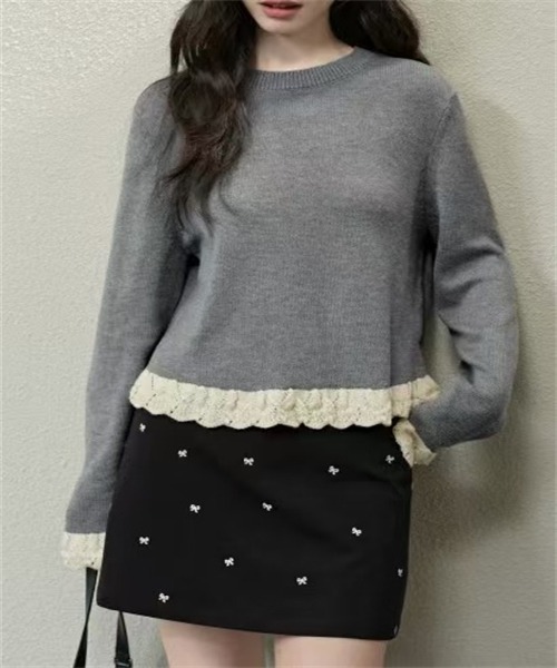 FREE STYLISTS(フリー スタイリスト)の「袖裾配色編みニットプルオーバー(ニット/セーター・レディース・アイボリー/ブラック/グレー/ワインレッド・FREE)」の3枚目の写真
