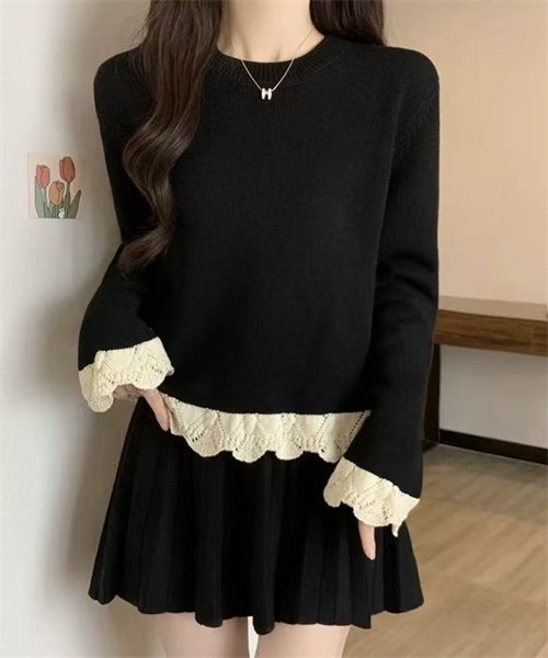 FREE STYLISTS(フリー スタイリスト)の「袖裾配色編みニットプルオーバー(ニット/セーター・レディース・アイボリー/ブラック/グレー/ワインレッド・FREE)」の2枚目の写真