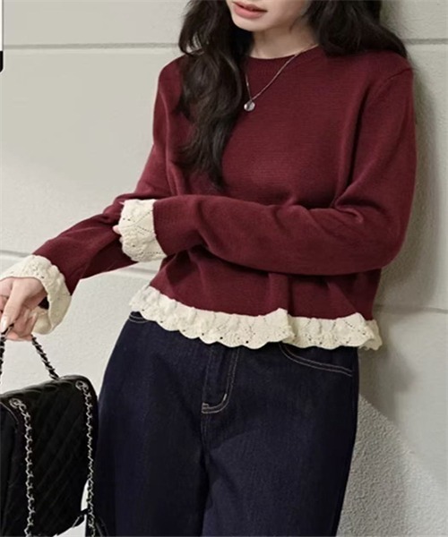 FREE STYLISTS(フリー スタイリスト)の「袖裾配色編みニットプルオーバー(ニット/セーター・レディース・アイボリー/ブラック/グレー/ワインレッド・FREE)」の4枚目の写真