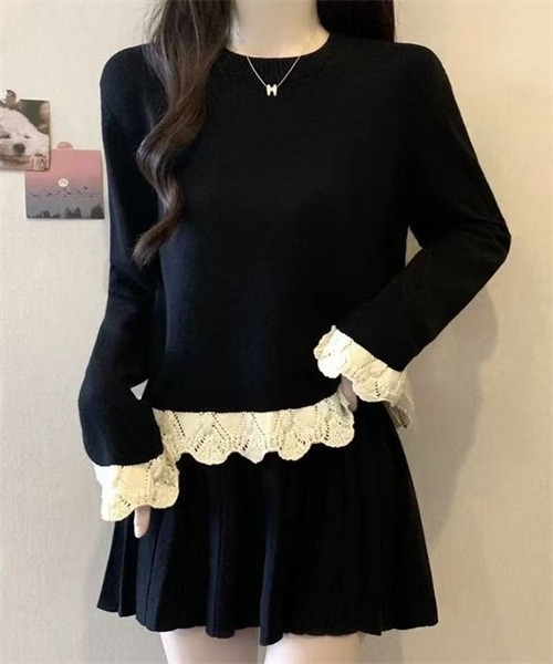 FREE STYLISTS(フリー スタイリスト)の「袖裾配色編みニットプルオーバー(ニット/セーター・レディース・アイボリー/ブラック/グレー/ワインレッド・FREE)」の10枚目の写真