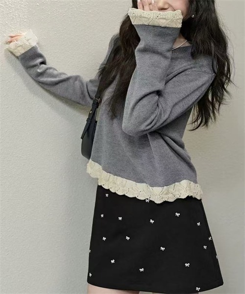 FREE STYLISTS(フリー スタイリスト)の「袖裾配色編みニットプルオーバー(ニット/セーター・レディース・アイボリー/ブラック/グレー/ワインレッド・FREE)」の21枚目の写真