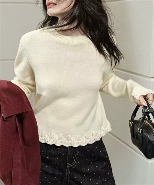 FREE STYLISTS(フリー スタイリスト)の「袖裾配色編みニットプルオーバー(ニット/セーター・レディース・アイボリー/ブラック/グレー/ワインレッド・FREE)」の6枚目の写真