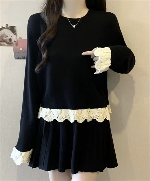 FREE STYLISTS(フリー スタイリスト)の「袖裾配色編みニットプルオーバー(ニット/セーター・レディース・アイボリー/ブラック/グレー/ワインレッド・FREE)」の11枚目の写真