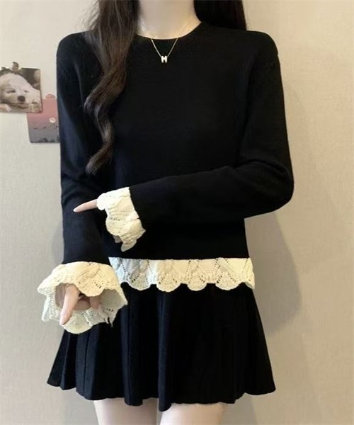 FREE STYLISTS(フリー スタイリスト)の「袖裾配色編みニットプルオーバー(ニット/セーター・レディース・アイボリー/ブラック/グレー/ワインレッド・FREE)」の13枚目の写真