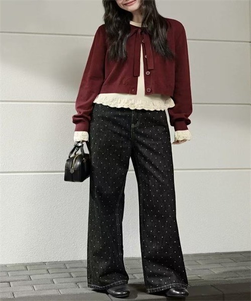 FREE STYLISTS(フリー スタイリスト)の「袖裾配色編みニットプルオーバー(ニット/セーター・レディース・アイボリー/ブラック/グレー/ワインレッド・FREE)」の8枚目の写真
