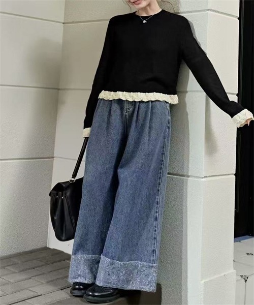 FREE STYLISTS(フリー スタイリスト)の「袖裾配色編みニットプルオーバー(ニット/セーター・レディース・アイボリー/ブラック/グレー/ワインレッド・FREE)」の16枚目の写真