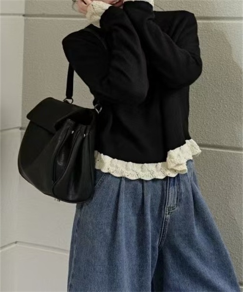 FREE STYLISTS(フリー スタイリスト)の「袖裾配色編みニットプルオーバー(ニット/セーター・レディース・アイボリー/ブラック/グレー/ワインレッド・FREE)」の15枚目の写真