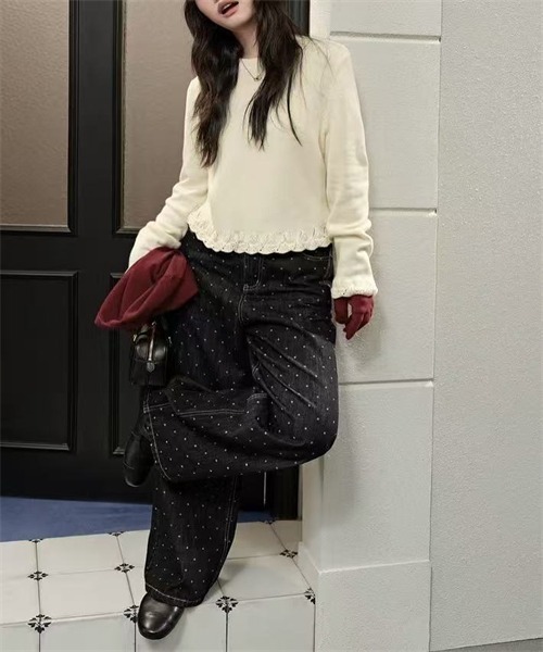 FREE STYLISTS(フリー スタイリスト)の「袖裾配色編みニットプルオーバー(ニット/セーター・レディース・アイボリー/ブラック/グレー/ワインレッド・FREE)」の7枚目の写真