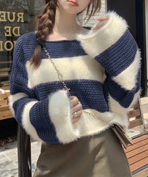 SpRay | シャギーボーダークロップドニット(ニット/セーター)