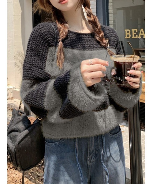 セール】シャギーボーダークロップドニット（ニット/セーター）｜SpRay