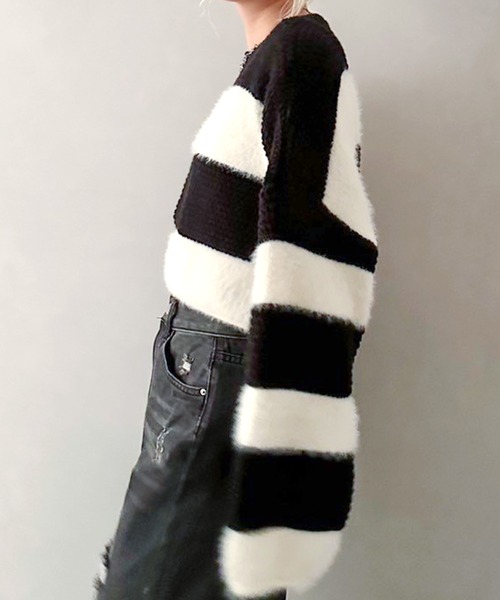 セール】シャギーボーダークロップドニット（ニット/セーター）｜SpRay