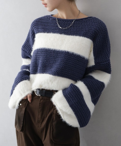 セール】シャギーボーダークロップドニット（ニット/セーター）｜SpRay