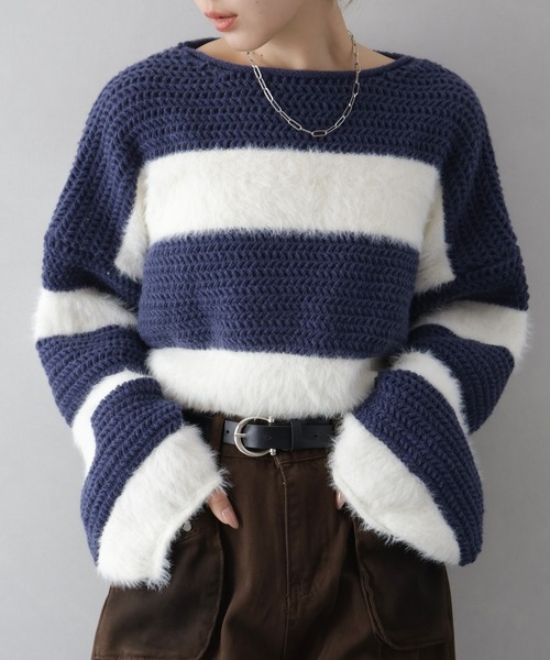 セール】シャギーボーダークロップドニット（ニット/セーター）｜SpRay