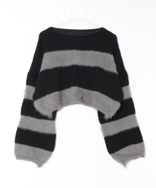 SpRay(スプレイ)の「シャギーボーダークロップドニット(ニット/セーター・レディース・カーキ/ブラウン/ホワイト×ブラック/ブラック×グレー/ホワイト×ネイビー・FREE)」の13枚目の写真