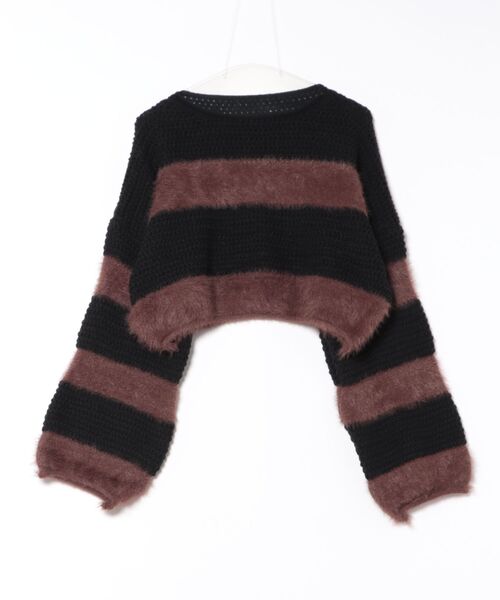 SpRay(スプレイ)の「シャギーボーダークロップドニット(ニット/セーター・レディース・カーキ/ブラウン/ホワイト×ブラック/ブラック×グレー/ホワイト×ネイビー・FREE)」の14枚目の写真
