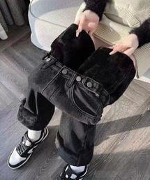 裏起毛デニムパンツウエスト調節ボタン付き