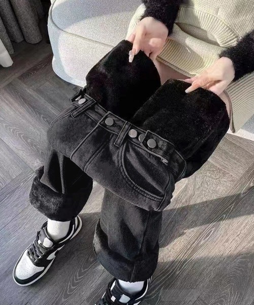 Miniministore(ミニミニストア)の「裏起毛デニムパンツウエスト調節ボタン付き(デニムパンツ・レディース・サックスブルー/インディゴブルー/チャコールグレー・L/XL/M)」の1枚目の写真