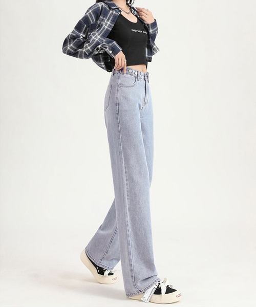 Miniministore(ミニミニストア)の「裏起毛デニムパンツウエスト調節ボタン付き(デニムパンツ・レディース・サックスブルー/インディゴブルー/チャコールグレー・L/XL/M)」の6枚目の写真