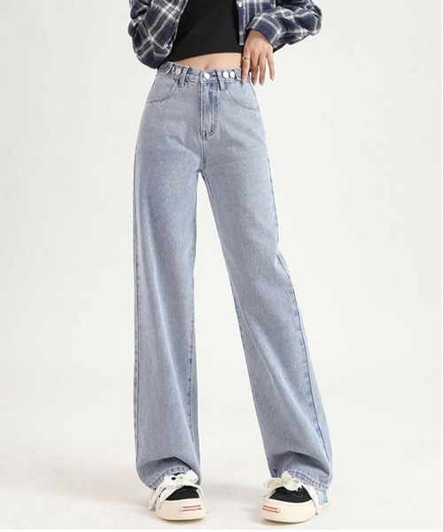 Miniministore(ミニミニストア)の「裏起毛デニムパンツウエスト調節ボタン付き(デニムパンツ・レディース・サックスブルー/インディゴブルー/チャコールグレー・L/XL/M)」の16枚目の写真