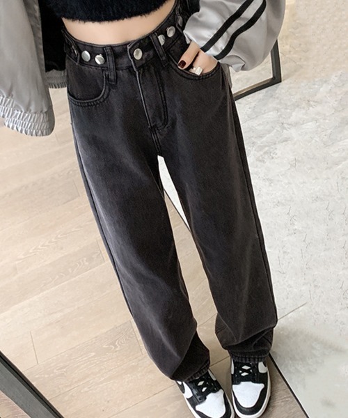 Miniministore(ミニミニストア)の「裏起毛デニムパンツウエスト調節ボタン付き(デニムパンツ・レディース・サックスブルー/インディゴブルー/チャコールグレー・L/XL/M)」の20枚目の写真