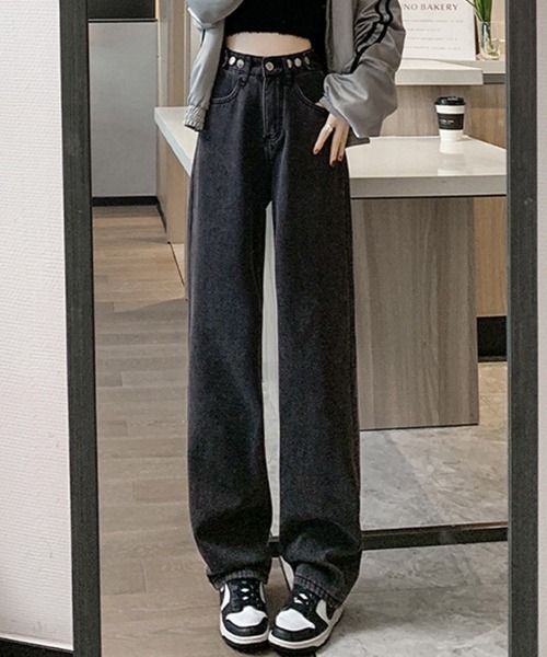 Miniministore(ミニミニストア)の「裏起毛デニムパンツウエスト調節ボタン付き(デニムパンツ・レディース・サックスブルー/インディゴブルー/チャコールグレー・L/XL/M)」の21枚目の写真