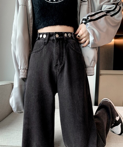 Miniministore(ミニミニストア)の「裏起毛デニムパンツウエスト調節ボタン付き(デニムパンツ・レディース・サックスブルー/インディゴブルー/チャコールグレー・L/XL/M)」の22枚目の写真