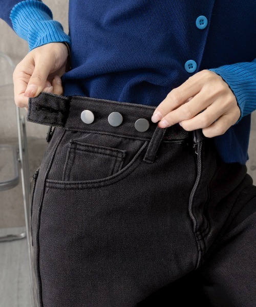 Miniministore(ミニミニストア)の「裏起毛デニムパンツウエスト調節ボタン付き(デニムパンツ・レディース・サックスブルー/インディゴブルー/チャコールグレー・L/XL/M)」の10枚目の写真