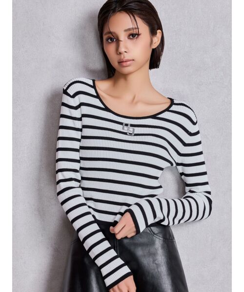 GYDA（ジェイダ）の「GGプレートlong sleeveニットトップス（ニット/セーター・レディース・ブラック/オフホワイト/その他1/シルバー・FREE）」の4枚目の写真