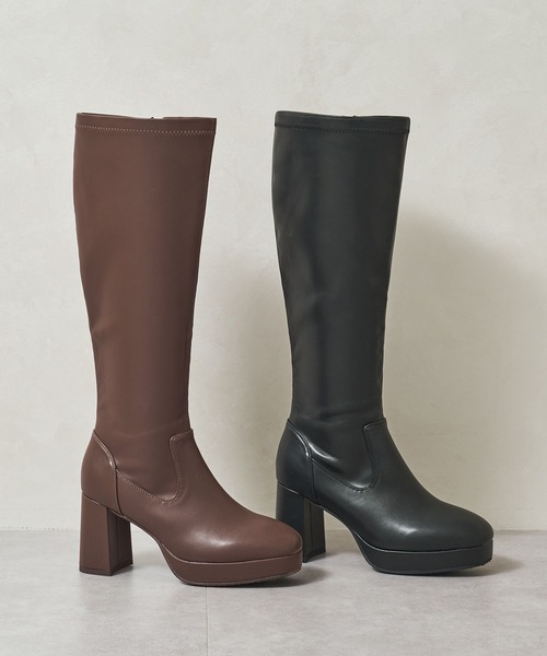MISCH MASCH(ミッシュマッシュ)の「【 美脚 】厚底 プラットフォーム ストレッチ ロングブーツ /51503(ブーツ・レディース・ブラック/ブラウン・S/M/L/LL)」の3枚目の写真