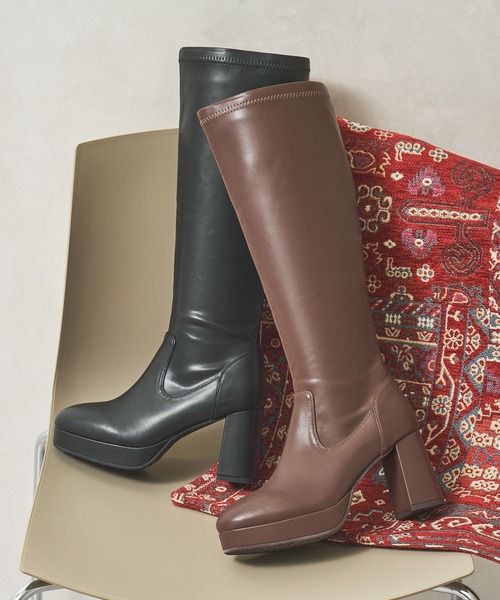 MISCH MASCH(ミッシュマッシュ)の「【 美脚 】厚底 プラットフォーム ストレッチ ロングブーツ /51503(ブーツ・レディース・ブラック/ブラウン・S/M/L/LL)」の4枚目の写真