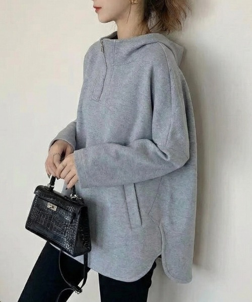 cammie(キャミー)の「ハーフジップトップス(スウェット・レディース・グレー/オリーブ/アイボリー・M/L)」の1枚目の写真