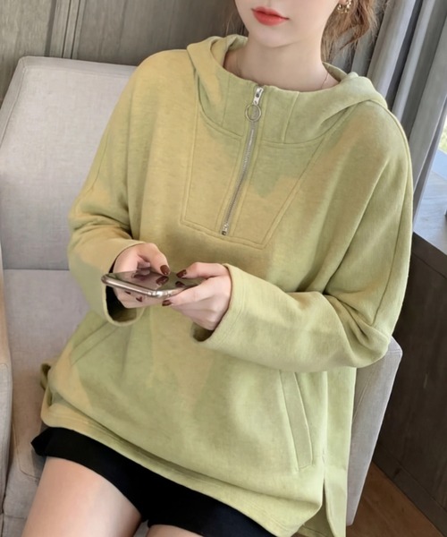 cammie(キャミー)の「ハーフジップトップス(スウェット・レディース・グレー/オリーブ/アイボリー・M/L)」の3枚目の写真
