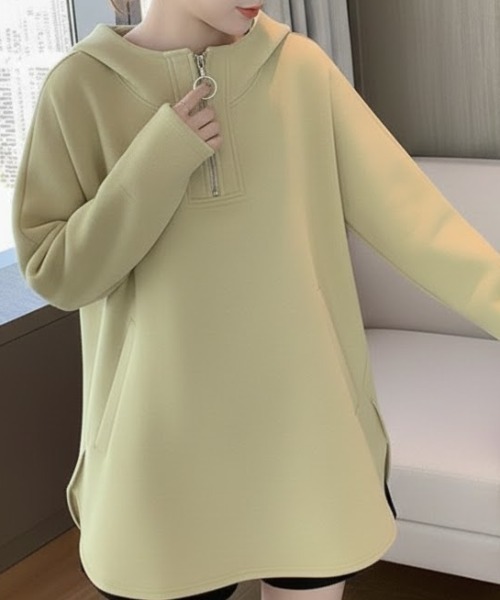 cammie(キャミー)の「ハーフジップトップス(スウェット・レディース・グレー/オリーブ/アイボリー・M/L)」の4枚目の写真