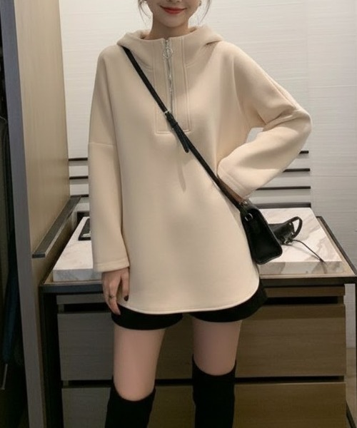 cammie(キャミー)の「ハーフジップトップス(スウェット・レディース・グレー/オリーブ/アイボリー・M/L)」の7枚目の写真
