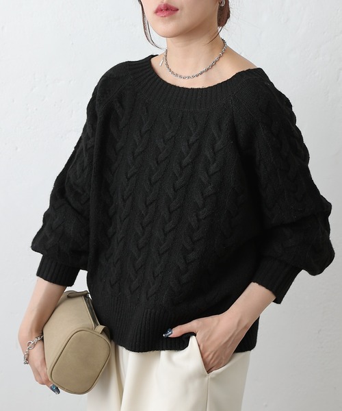 COLONY 2139（コロニートゥーワンスリーナイン）の「起毛ケーブルニットプルオーバー（ニット/セーター・レディース・グレー/チャコールグレー/ブラック/バーガンディー・FREE）」の2枚目の写真