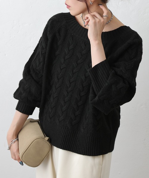 COLONY 2139（コロニートゥーワンスリーナイン）の「起毛ケーブルニットプルオーバー（ニット/セーター・レディース・グレー/チャコールグレー/ブラック/バーガンディー・FREE）」の5枚目の写真