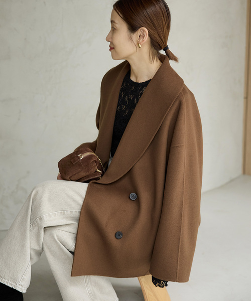 IENA（イエナ）の「《追加2》Super160 ショールカラーハーフコート（その他アウター・レディース・チャコールグレー/ブラウン/ベージュ・36/38）」の2枚目の写真