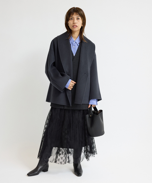 IENA（イエナ）の「《追加2》Super160 ショールカラーハーフコート（その他アウター・レディース・チャコールグレー/ブラウン/ベージュ・36/38）」の6枚目の写真