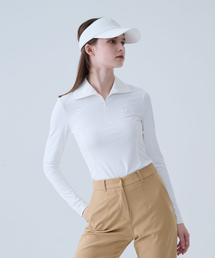 クールスリムジッパーカラーネックTシャツWHITE