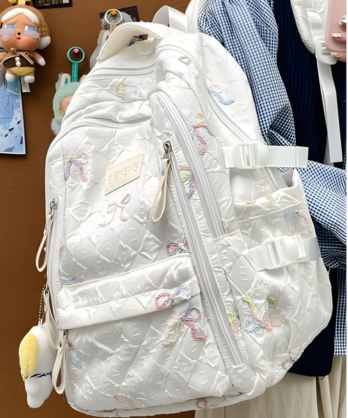 pyornim(ピョルニム)の「【A4サイズ対応】大容量 リボン柄 ガーリー リュック バックパック(バックパック/リュック・レディース・ピンク/ホワイト/ブルー/ブラック・F)」の1枚目の写真