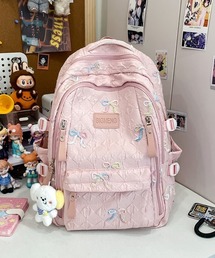 【A4サイズ対応】大容量 リボン柄 ガーリー リュック バックパック