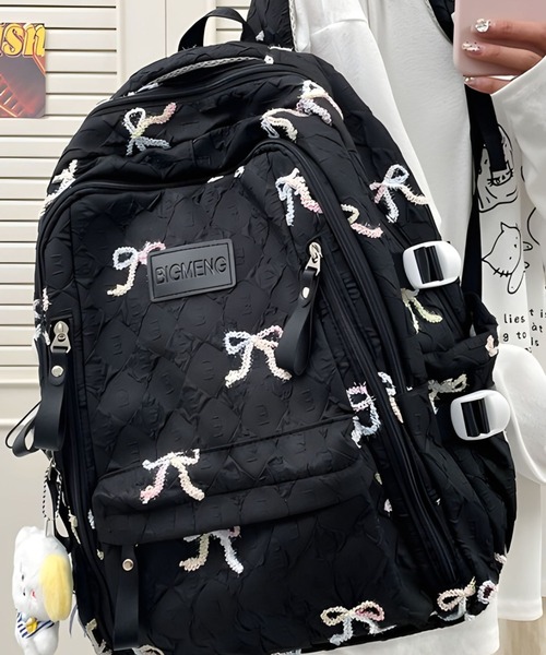 pyornim(ピョルニム)の「【A4サイズ対応】大容量 リボン柄 ガーリー リュック バックパック(バックパック/リュック・レディース・ピンク/ホワイト/ブルー/ブラック・F)」の15枚目の写真