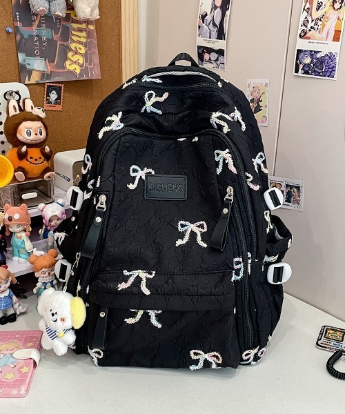 pyornim(ピョルニム)の「【A4サイズ対応】大容量 リボン柄 ガーリー リュック バックパック(バックパック/リュック・レディース・ピンク/ホワイト/ブルー/ブラック・F)」の16枚目の写真