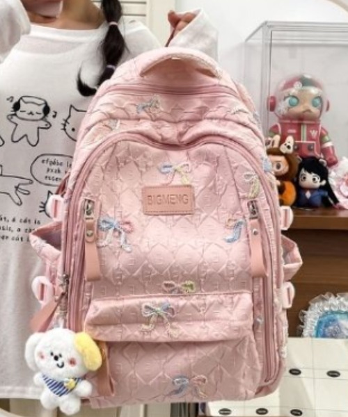 pyornim(ピョルニム)の「【A4サイズ対応】大容量 リボン柄 ガーリー リュック バックパック(バックパック/リュック・レディース・ピンク/ホワイト/ブルー/ブラック・F)」の12枚目の写真