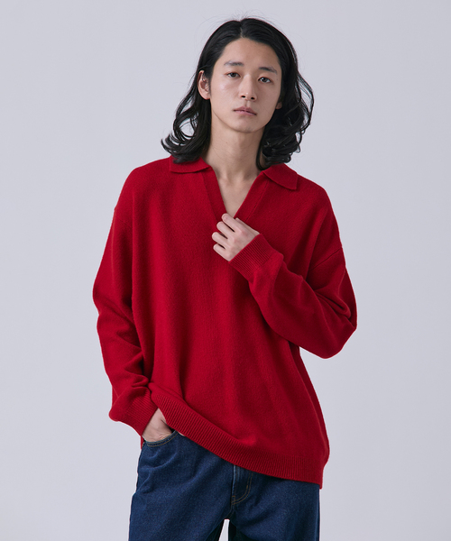 B.C STOCK（ベーセーストック）の「【BOYCOM/ボイコム】カシミヤブレンド スキッパーニット（ニット/セーター・メンズ・グレー/ブラック/レッド/ブラウン・LARGE/MEDIUM）」の4枚目の写真