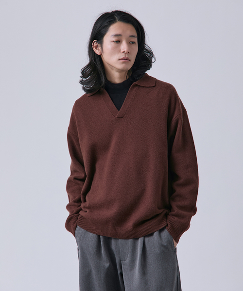 B.C STOCK（ベーセーストック）の「【BOYCOM/ボイコム】カシミヤブレンド スキッパーニット（ニット/セーター・メンズ・グレー/ブラック/レッド/ブラウン・LARGE/MEDIUM）」の14枚目の写真