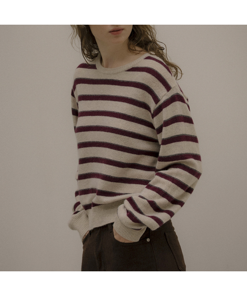 KNOWNBETTER（ノウンベター）の「Wool blend stripe knit [KNFW05SW02]_[2color]（ニット/セーター・レディース・ダークグリーン/オートミール・FREE）」の2枚目の写真