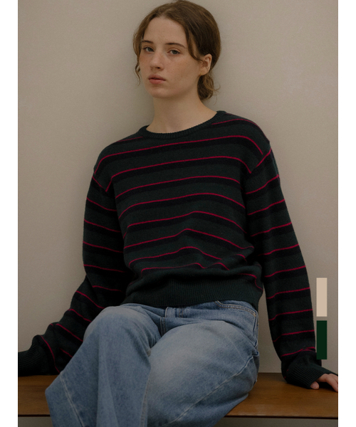 KNOWNBETTER（ノウンベター）の「Wool blend stripe knit [KNFW05SW02]_[2color]（ニット/セーター・レディース・ダークグリーン/オートミール・FREE）」の3枚目の写真